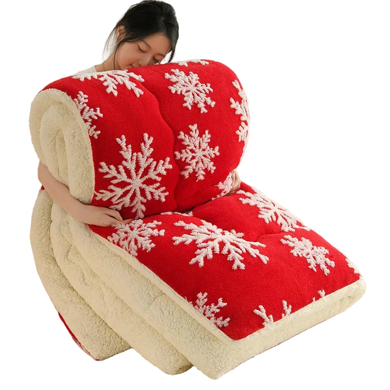 Thick Snowflake Fleece Blanket and Warm Faux Lambswool Throw