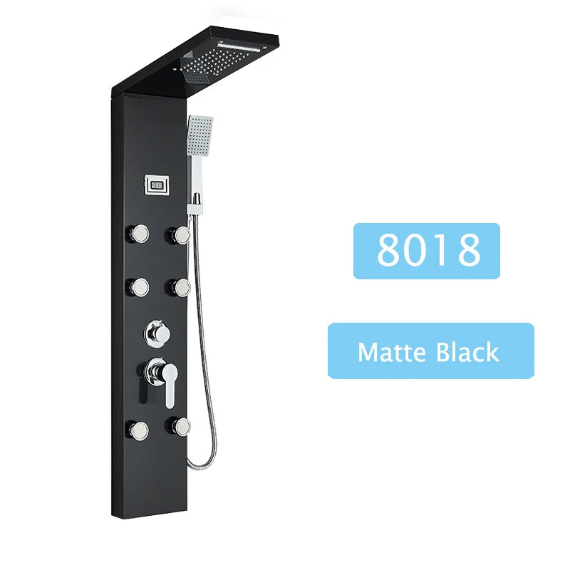 LED Rainfall Shower Panel Tower System with Massage Jets