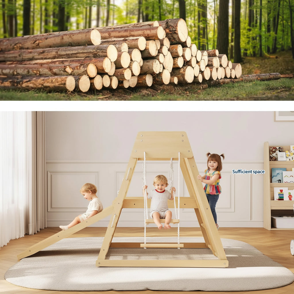 Kids 6 in 1 Wooden Indoor Jungle Gym Slide Climber Playset Toy Set