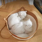 Handwoven Rattan Round Cat Bed Cooling Summer Basket with Cushion