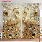 Gold Peacock Window Curtains and 3D Printed Living Room Drapes