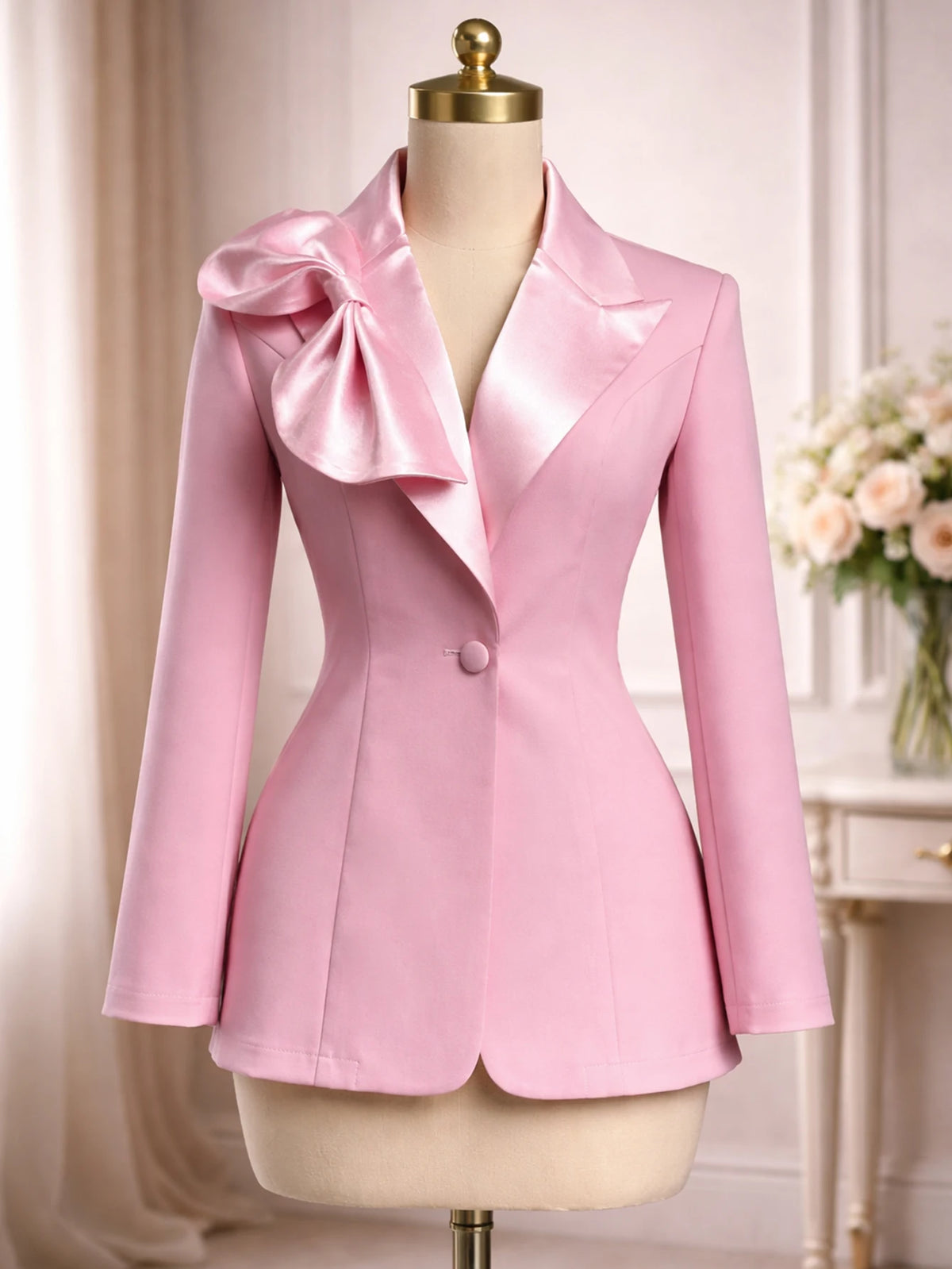 Women's Satin Bow Notched Collar Blazer
