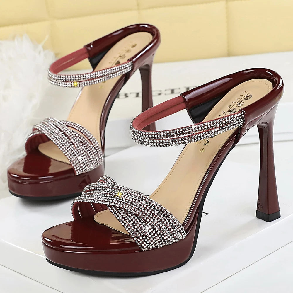 Women's Open Toe Stiletto Sandals Rhinestone 4.5-Inch Heels