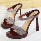 Women's Open Toe Stiletto Sandals Rhinestone 4.5-Inch Heels
