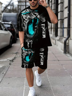 Men's Casual Graffiti Print T-Shirt and Shorts Two Piece Set