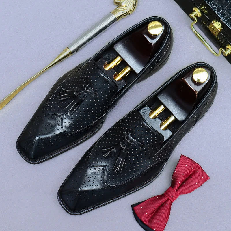 Men's Mesh Tassel Genuine Cowhide Leather Loafers