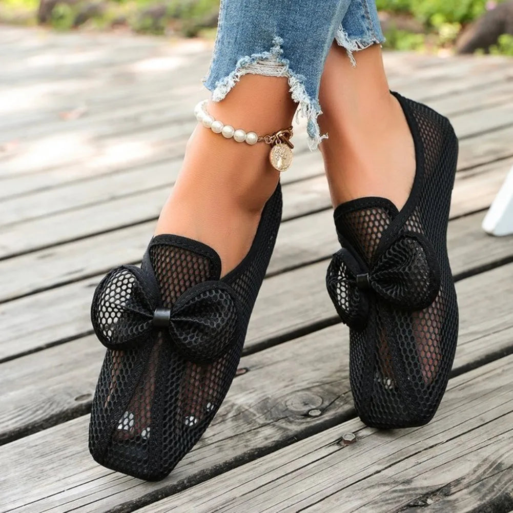 Women's Square Toe Air Mesh Sandals Slip-On Roman Gladiator Flats