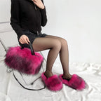 Women's Faux Fur Slides With Matching Shoulder Bag Set