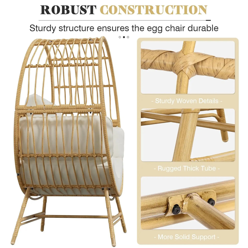 Oversized Rattan Egg Basket Chair with Thickened Cushions