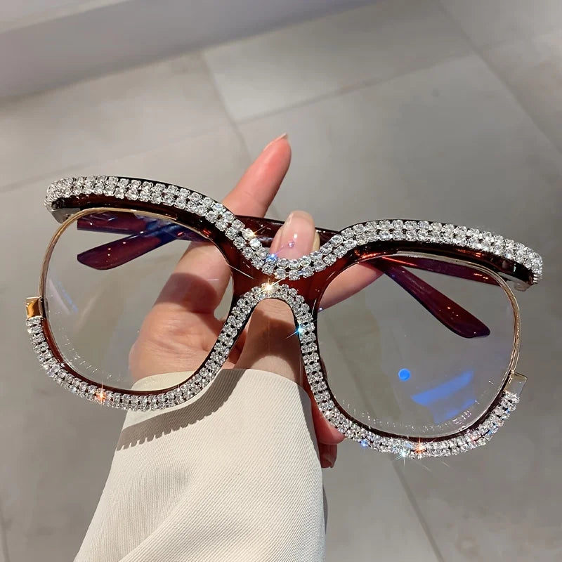 Women's Trendy Round Rhinestone Oversized Reading Glasses