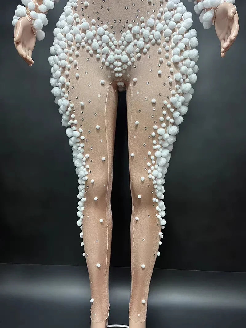 Women's Bubble Sleeve Dance Party Nightclub Bodysuit Jumpsuit