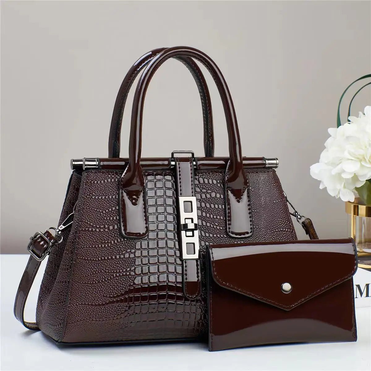 Women's Crocodile Pattern Crossbody Shoulder Tote Bag