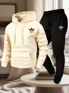 Men's Warm Fleece Lined Printed Hoodie and Jogger Pants Tracksuit Set