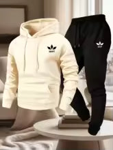 Men's Warm Fleece Lined Printed Hoodie and Jogger Pants Tracksuit Set