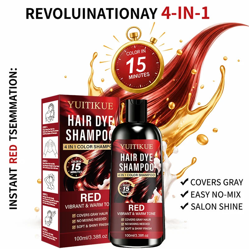 Unisex 4-in-1 Vibrant Red Fast Hair Color Dye Shampoo YU-01-185 3.4 fl oz