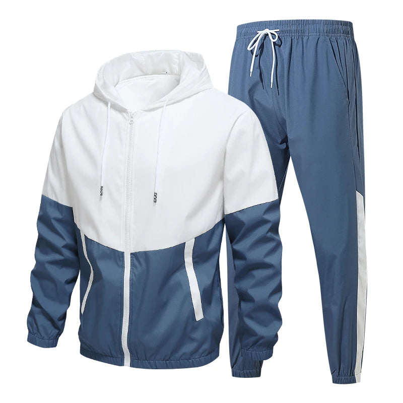 Men's Casual Hooded Jacket and Pants Tracksuit Set