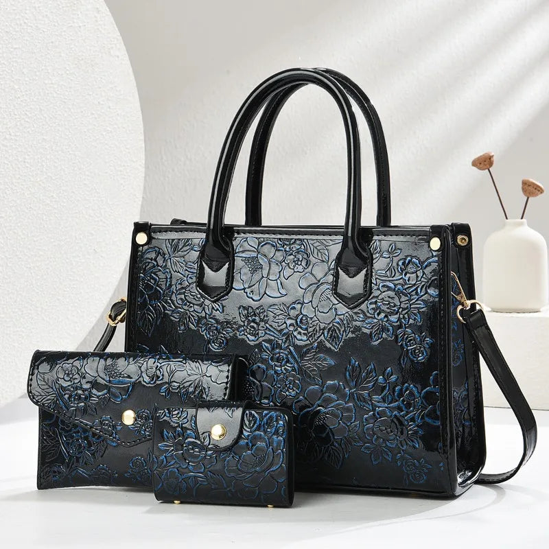 Women's Embossed Shoulder Bag and Crossbody Purse 3-Piece Set