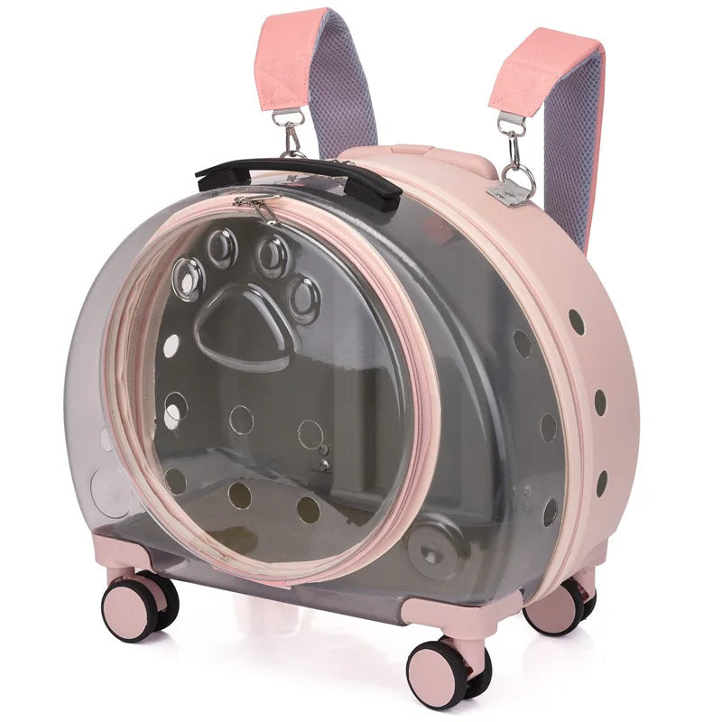 Portable Breathable Transparent Rolling Pet Travel Backpack