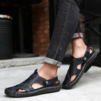 Yeinshaars Men's Casual Sandals Genuine Leather Non-Slip Flat Heel
