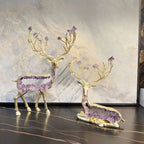 Golden Deer Crystal Figurine and Amethyst Statue