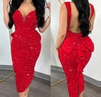 Women's Deep V Open Back Split Bodycon Dress