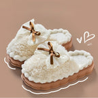 Women's Plush Bow Slippers Non-Slip Winter Indoor House Shoes