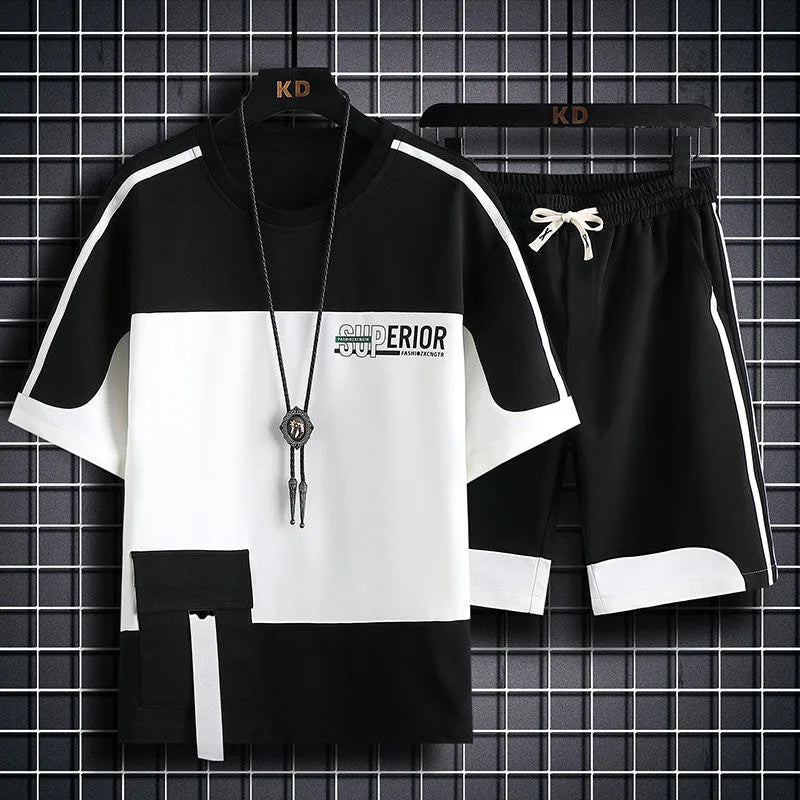 Men's Casual Printed Short Sleeve T-Shirt and Shorts Two Piece Set