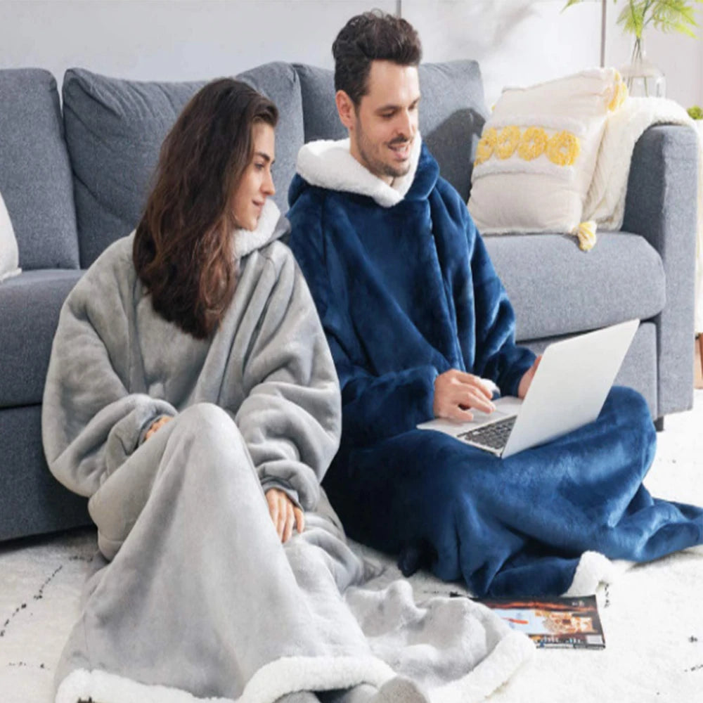 Unisex Oversized Long Flannel Blanket Hoodie Sweatshirt