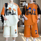 Men's Casual Printed Short Sleeve T-Shirt and Shorts Two Piece Set