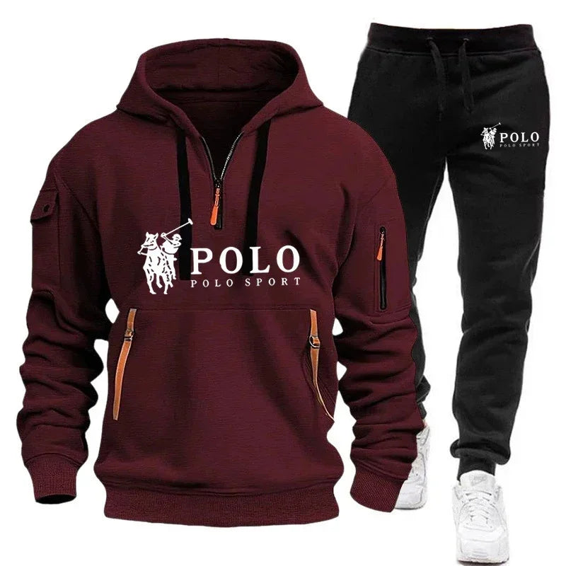 Men's Casual Warm Hoodie and Pants Two Piece Tracksuit Set