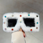 Women's Trendy Furry Rhinestone Square Oversized Sunglasses