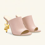 Women's Spiral High Heel Leather Mules