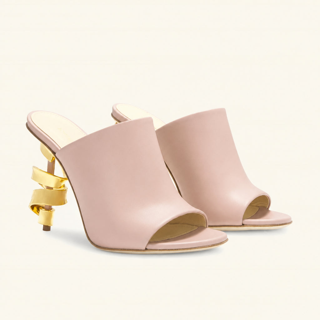 Women's Spiral High Heel Leather Mules