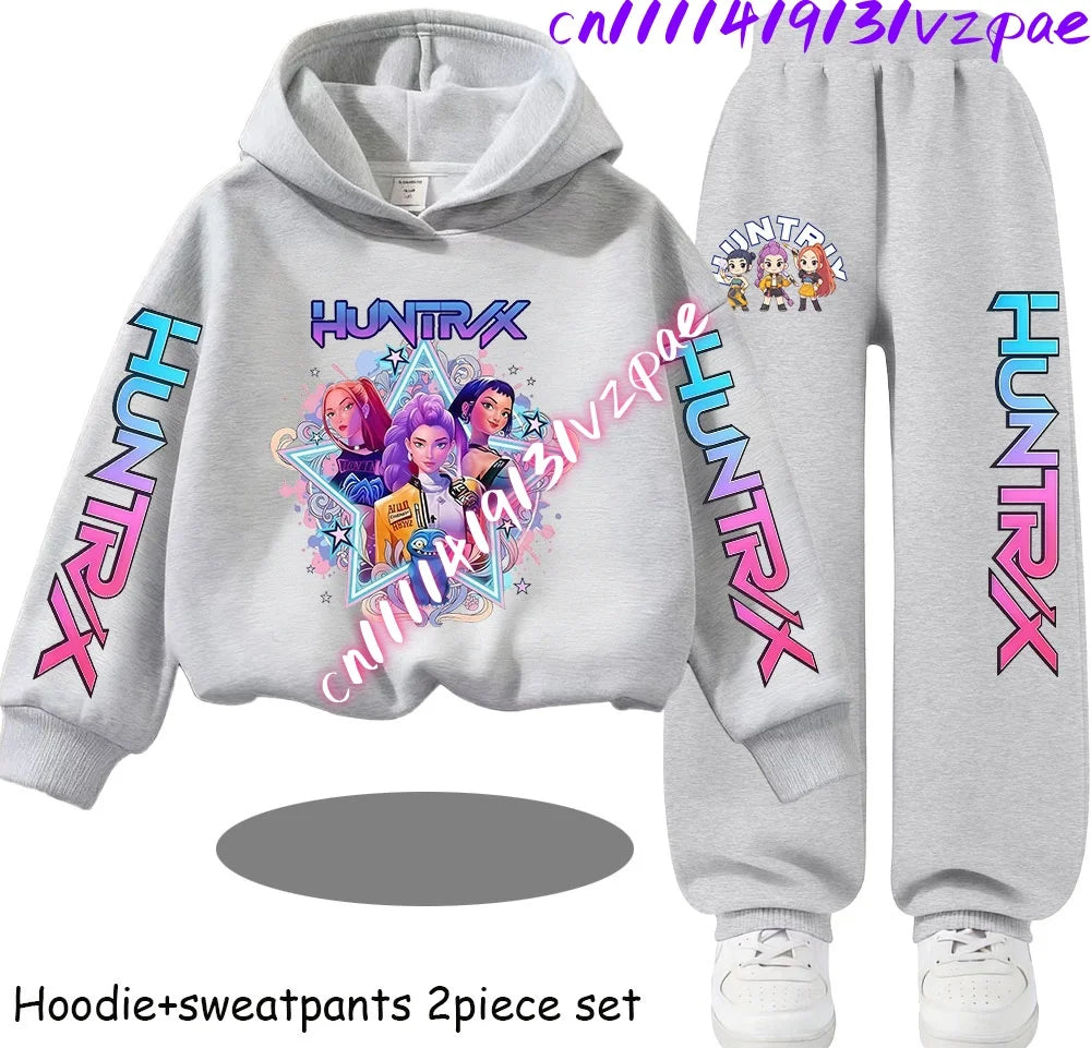 Girls' Print Hoodie Pants Two-Piece Set