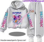 Girls' Print Hoodie Pants Two-Piece Set