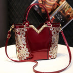 Women's Sequin Embroidered Patent Leather Shoulder Crossbody Bag