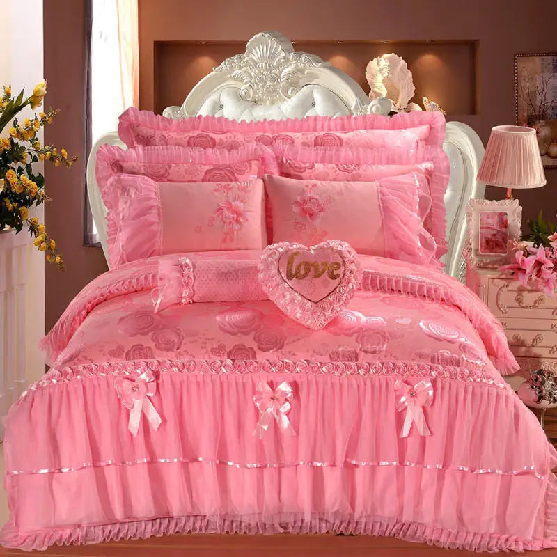 Luxury Princess Jacquard Duvet Cover and Lace Bedding Set
