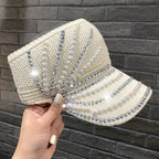 Women's Empty Top Visor Sun Hat with Rhinestones and Pearls