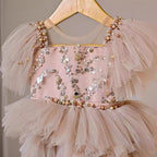 Girls' Sequined Fluffy Mesh Bow Princess Dress