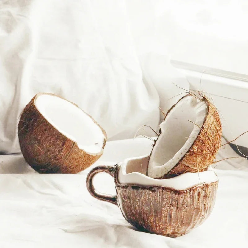 Retro Coconut Shell Hand-Pinched Irregular Ceramic Coffee Mug 10.1 fl oz