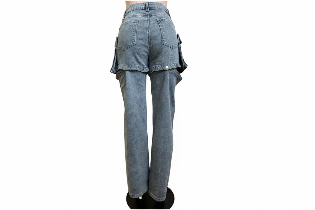 Straight Denim Pants High-Waisted Hollow Out Distressed Women
