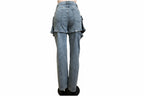 Straight Denim Pants High-Waisted Hollow Out Distressed Women