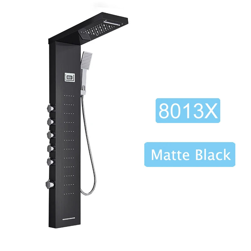 LED Rainfall Shower Panel Tower System with Massage Jets