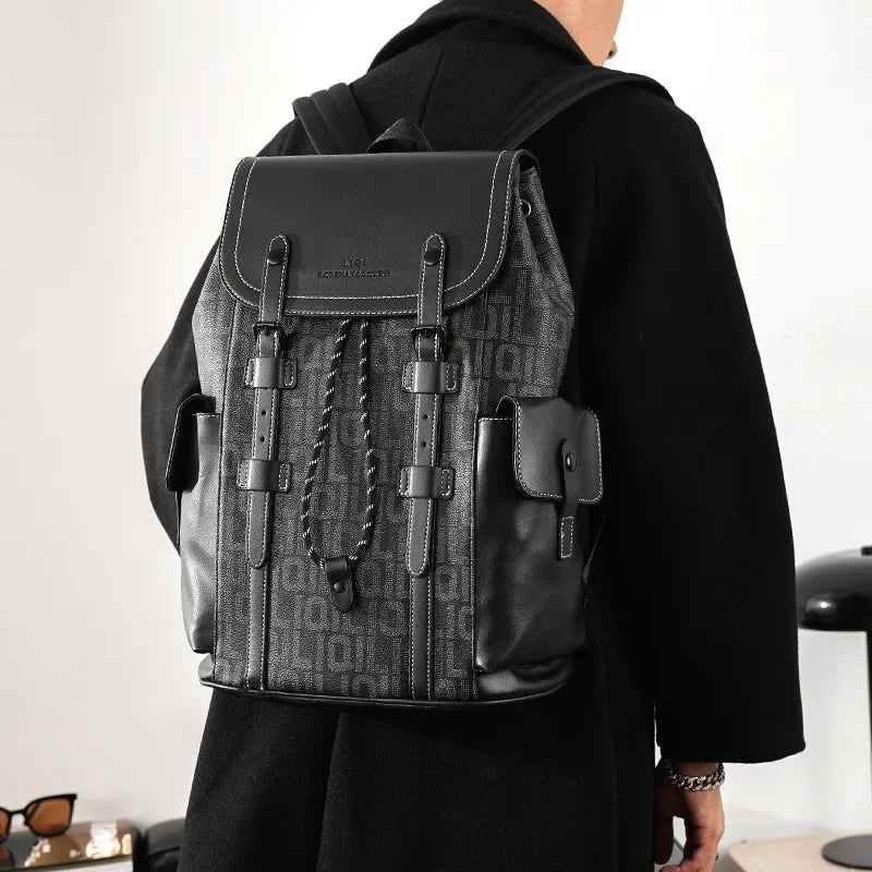 Men's Fashion PU Leather 15 Inch Laptop Travel Backpack