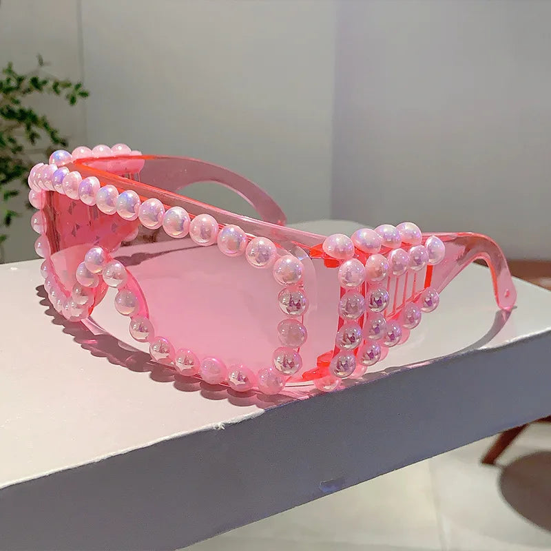 Oversized Square Pearl Sunglasses UV400 Women's Fashion Eyewear