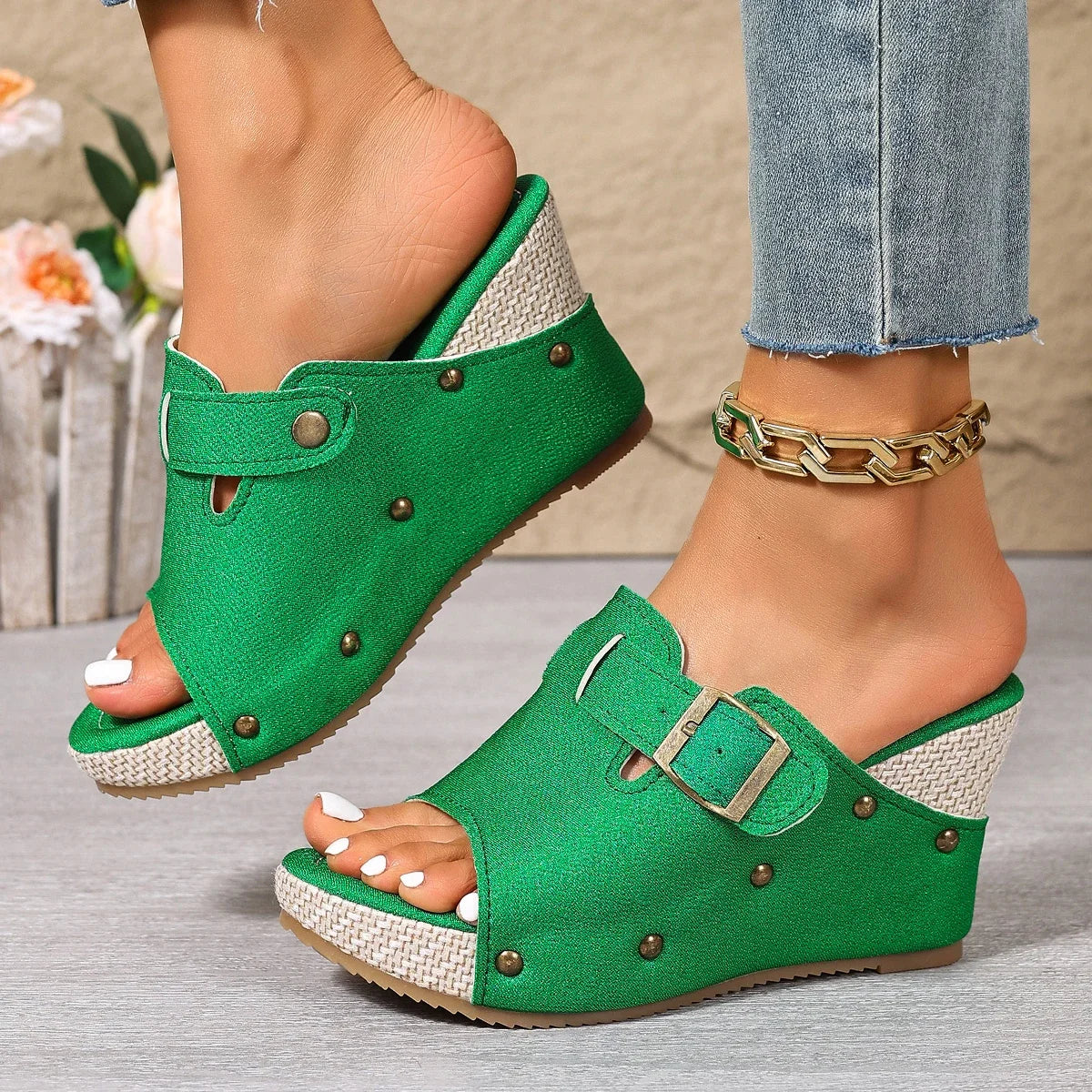 Women's Chunky Platform Wedge Sandals 3.5-inch Heel Summer Footwear