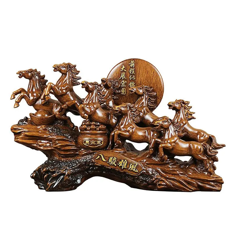 Eight Horses Resin Ornament and Feng Shui Desktop Figurine