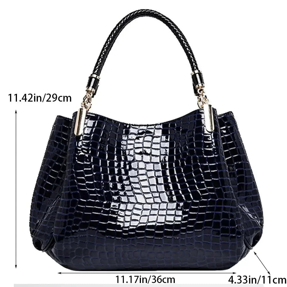 Women's Crocodile Pattern Shoulder Tote Bag