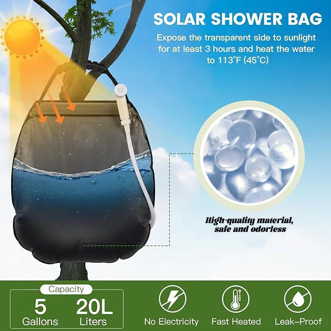 Portable Solar Heated Camping Shower with 5.3-Gallon Bag