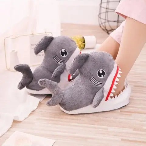 Women's Chunky Fuzzy Crocodile Home Cotton Shoes Slip-On Cartoon Plush Slippers